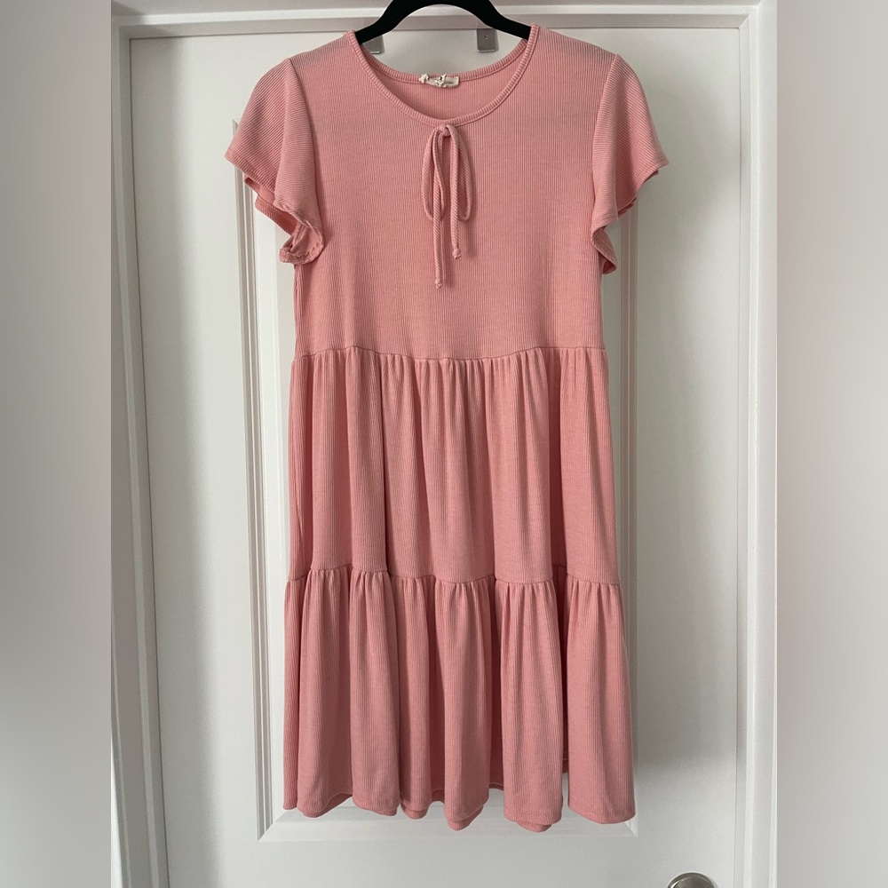 NWOT See You Monday Pink Tiered Dress, size medium